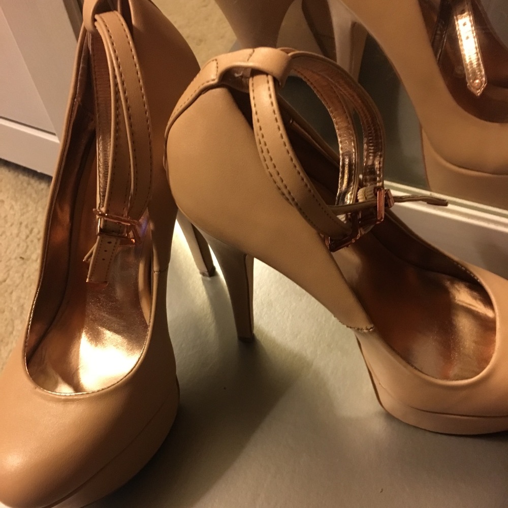 Rose Gold high heels with double strap
